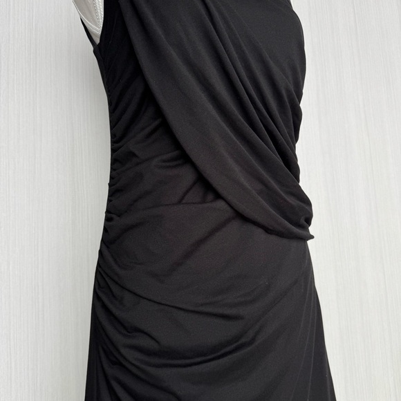 ESPRIT Ruched Midi Dress Black M Sleeveless Scoop Slip On‎ Neutral Business Y2K - Picture 3 of 15